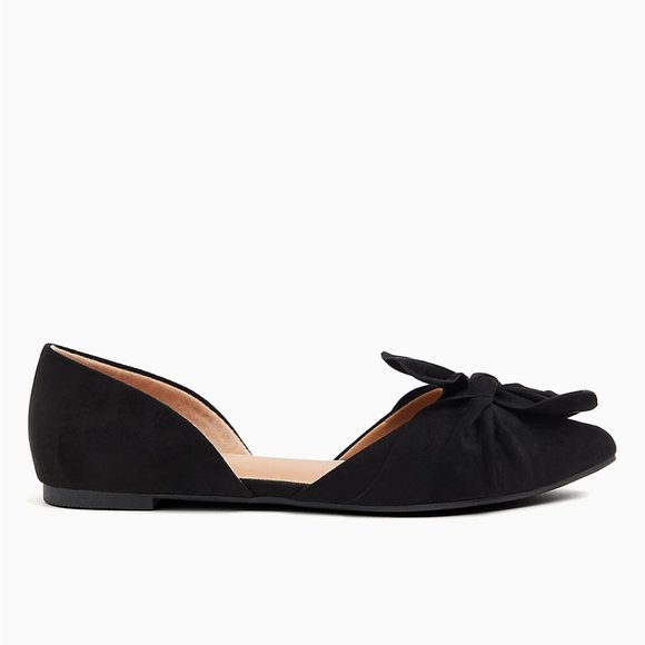 Torrid 7 12  Wide Shoes Flats Black Bow Slip On D'Orsay Bow Faux Suede NWT - Picture 3 of 4